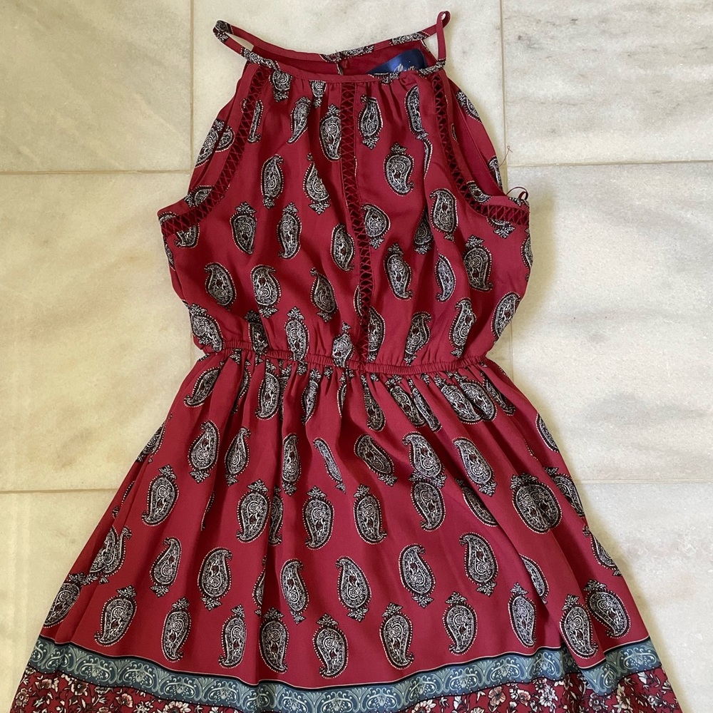 Francesca’s Burgundy Paisley Halter Dress